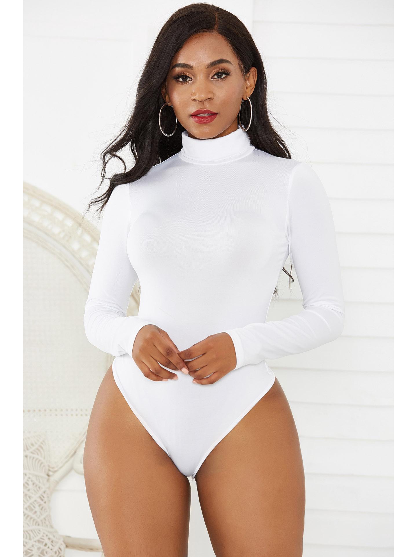 

Женский сексуальный облегающий комбинезон с длинным рукавом и высоким воротом - 12 цветов, зимняя одежда L белый