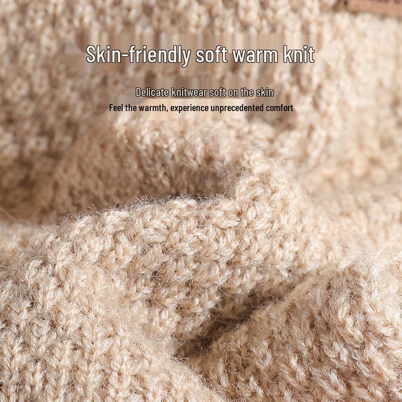 Men's Winter Touchscreen Windproof Knitted Gloves with Leather Wristband - DZ135