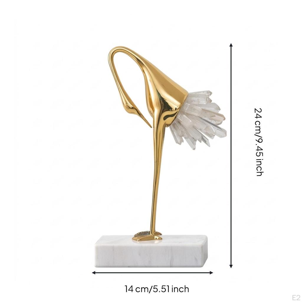 Crane Statue with Marble Golden Base Toned Crystal Tail Accents Elegant Ornament