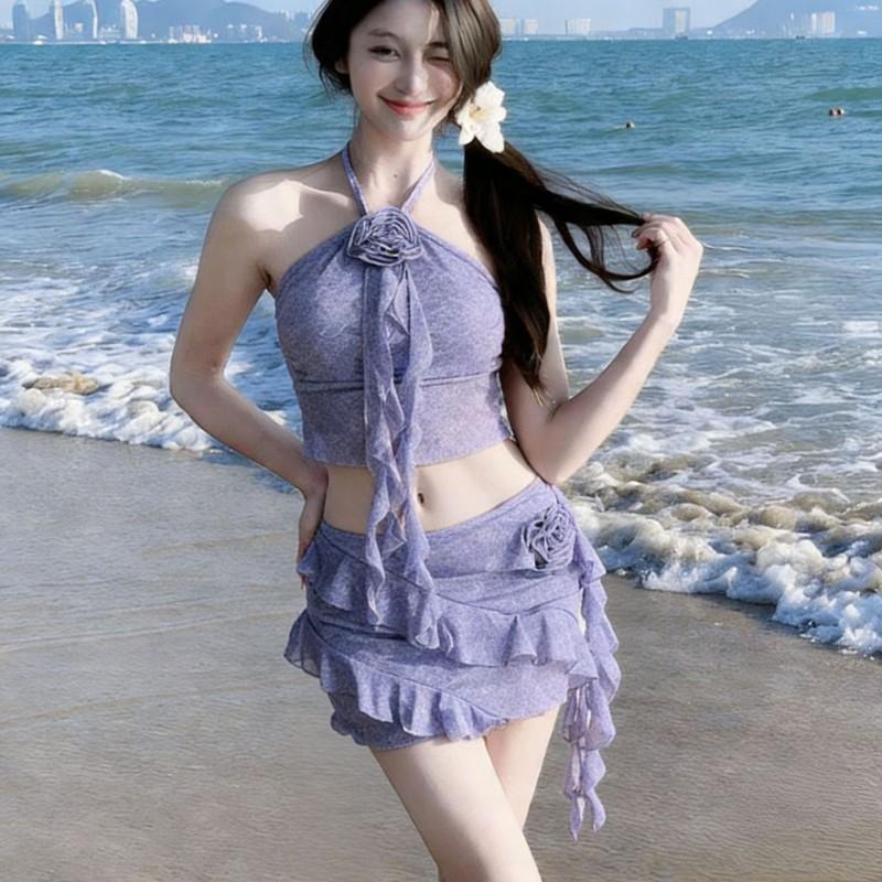 Cute Girl Diary Pure Sex Style Sexy Hot Bikini Three-piece Split Swimming Suit Female Vacation