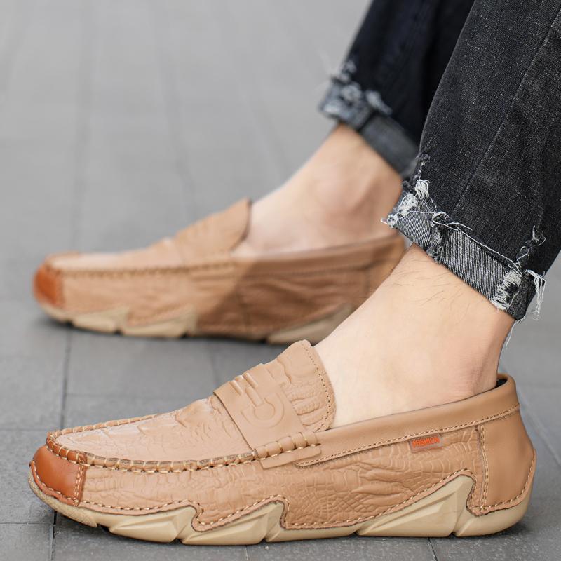 Fashion Fashion Men's Hiking Casual Leather Shoes Luxury Outdoor Flats Soft Men Loafers Handmade Moccasins Breathable Slip on Boat Shoes