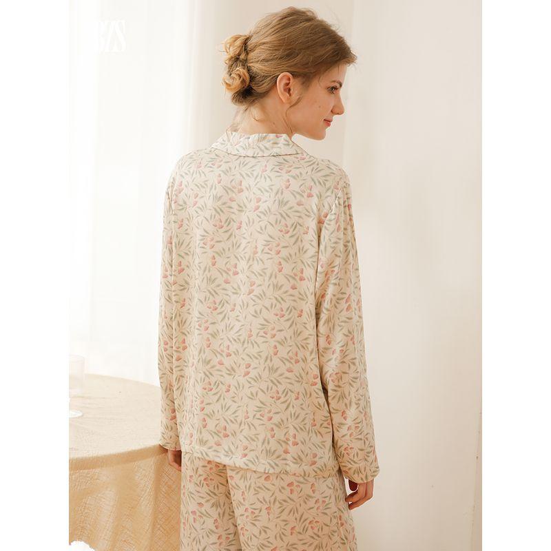 2024 Floral Pants Lily Long Sleeves Cotton Silk Short Sleeve Satin Cotton Silk Elegance Pajamas Can Be Outerwear Homewear Women
