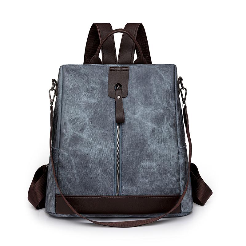 Zipper Backpack Women's Block Color Backpack Female Anti-Theft Schoolbag