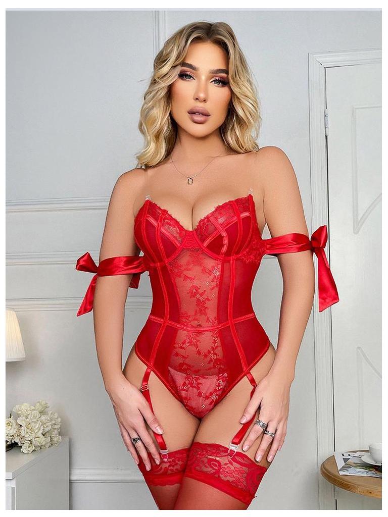 European & American Lace Mesh Sexy Lingerie Set – Women's Suspender Bodysuit