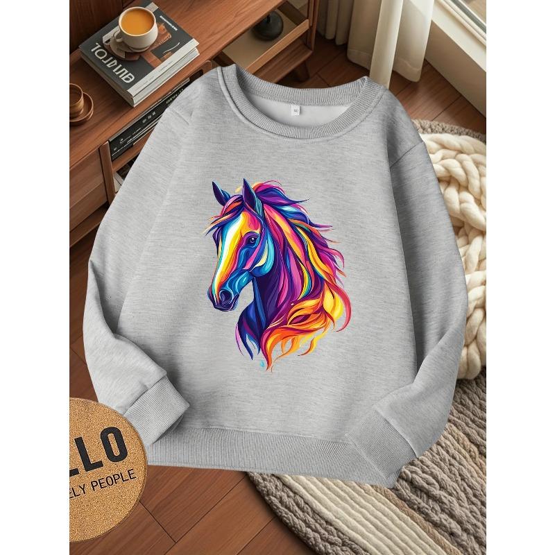 European sizes Kids' Stylish Round-Neck Sweatshirt, Casual Print Top