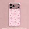 Fashion Pink Heart Bow Pattern Pink Metallic Glass Phone Case For iPhone 17 16 15 14 13 12 11 Pro Max 15 14 Plus 17Air 16E Cover