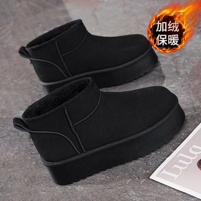 Bottes de neige en velours d'hiver 2025 chaussures pour femmes version coréenne polyvalentes à une pédale épaissies chaudes bottines à semelles épaisses chaussures en coton décontractées