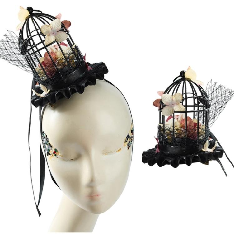 Dark Series Birdcage Miniature Hat Hair Pin with Flower Decors Vintage Headpiece For Wedding and Special Occasion