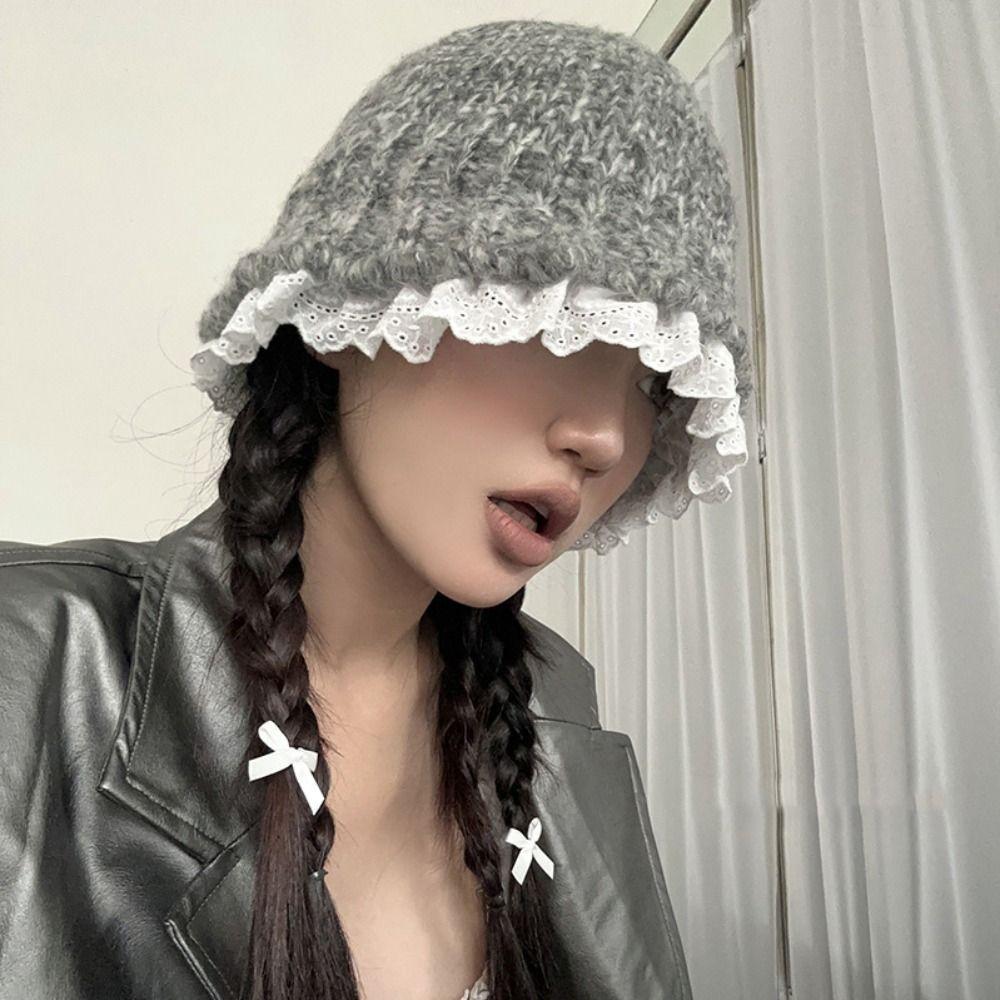 

Warm Cap Lace Beanies Wool Hat Knit Cap Fashion Knitted Hat Outdoor серый