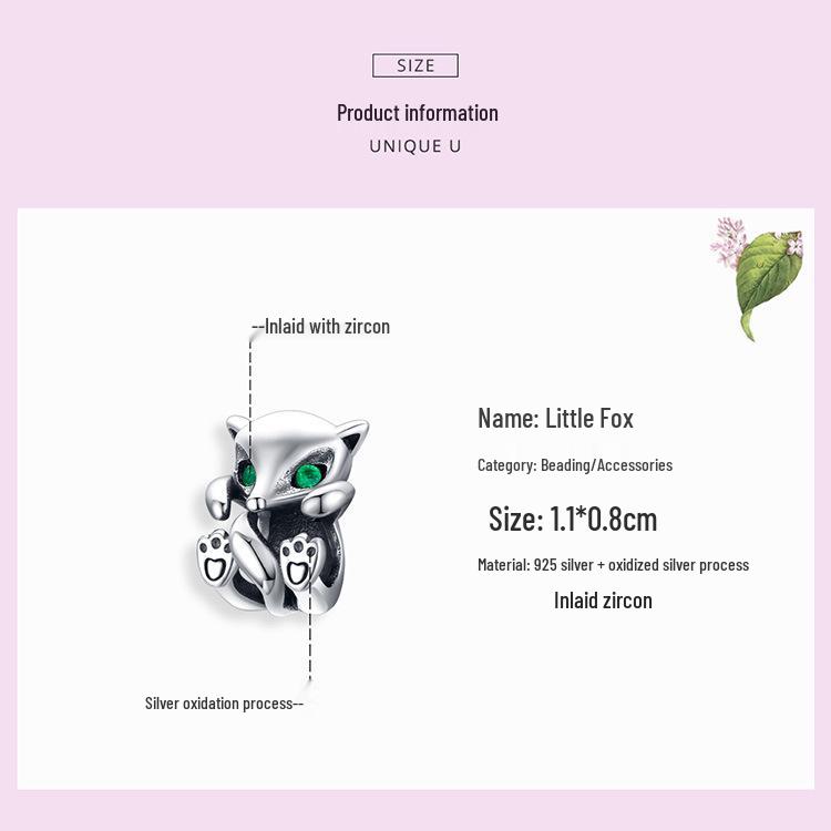 Korean Style S925 Sterling Silver Cute Fox Bead Accessory