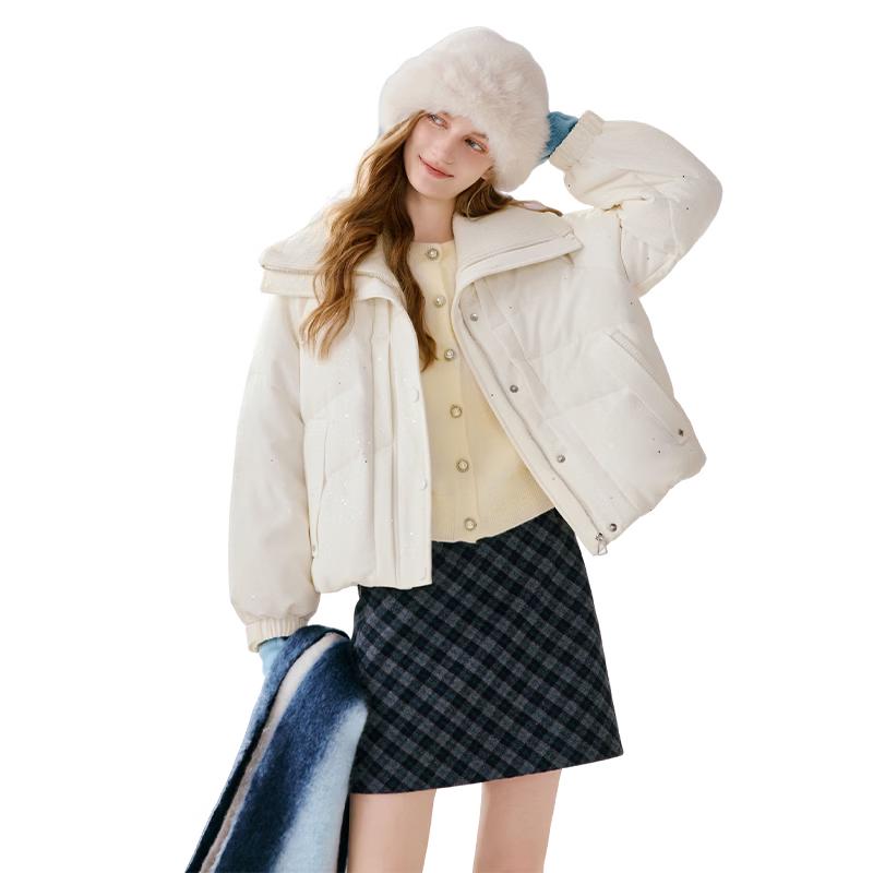 Xiangying Women s Lapel White Down Jacket M