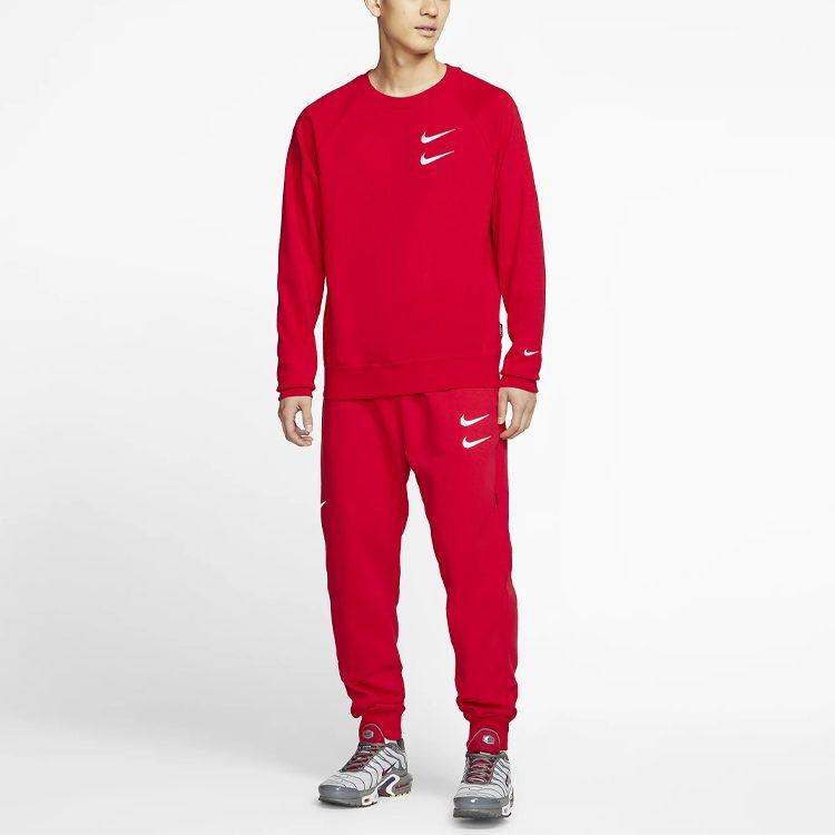 Nike Double Hook Embroidery Thickened And Fleece Lined Thermal Crew Neck Sweater Sweatshirt Winter Men's Red DD5079-657