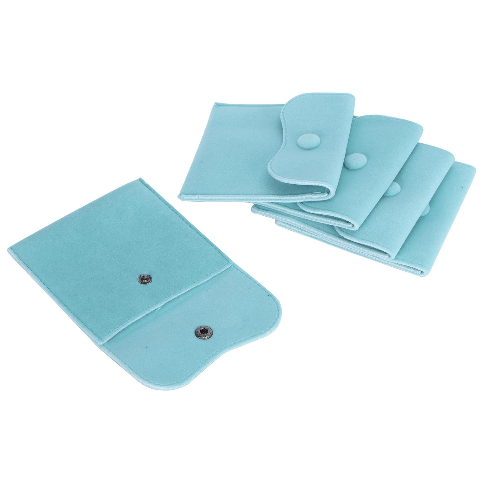 

5Pcs Velvet Snap Button Bag Jewelry Storage Flannel Suede Gift Pack Pouch Blue 10x10cm