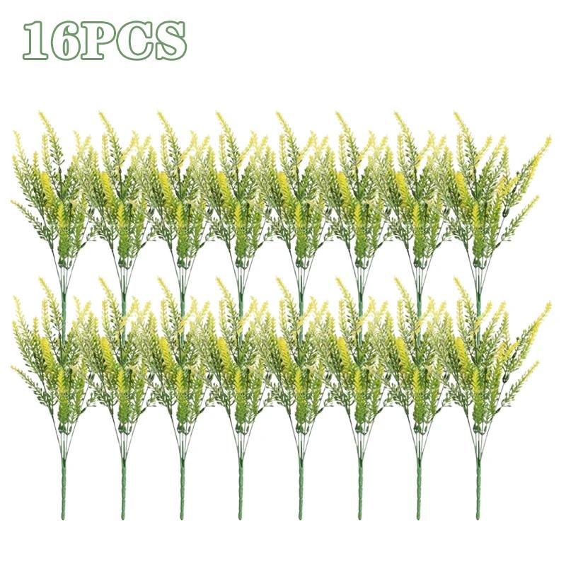 2-16PCS 5 Prong Lavender Artificial Flowers UV Resistant Fake Plant for Outdoor Garden Decor Faux Plastic Flower Home Decoration