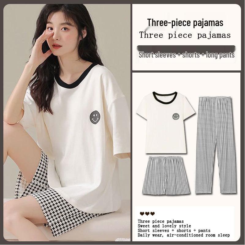 Women's Loose Summer Cartoon Pajama Set: Cute Short Sleeve Top & Long Pants for Spring/Autumn