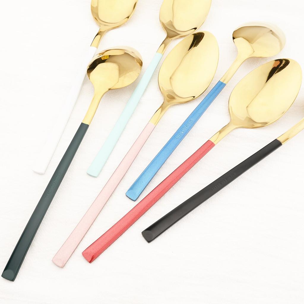 6Pcs White Gold Spoon Cutlery Set Stainless Steel Coffee Tea Spoon Dinnerware Coffee Spoon Flatware Kitchen Silverware