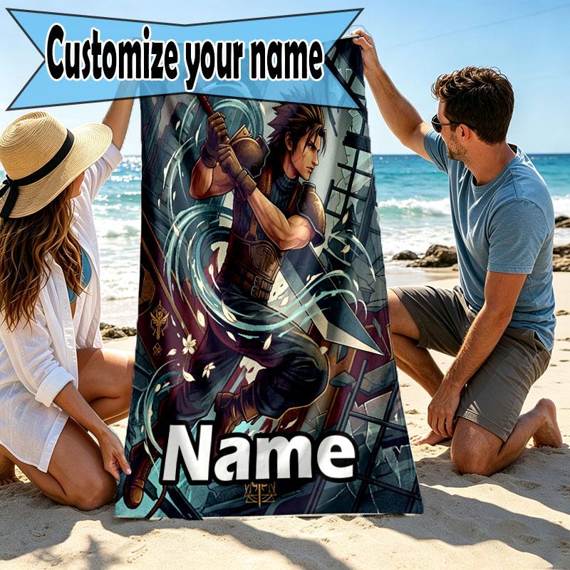Custom Name Personalized Final Fantasy Print Beach Towel, for Trip Camping Beach Party Home Decor, Birthday Gift for Family & Friends