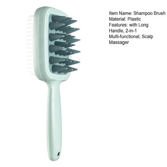 Spazzola Shampoo Doppia Faccia con Manico Lungo Denti Fini Larghi Massaggiatore Cuoio Capelluto Uomini Donne 2-in-1 Spazzola Detergente Districante Capelli