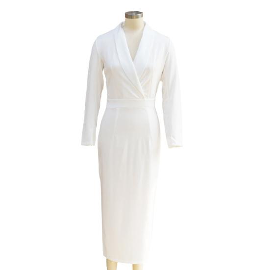 Dámské midi bodycon pouzdrové šaty klopa výstřih do V 3/4 rukáv kancelářské business formální koktejlové pracovní rozparek tužkové šaty