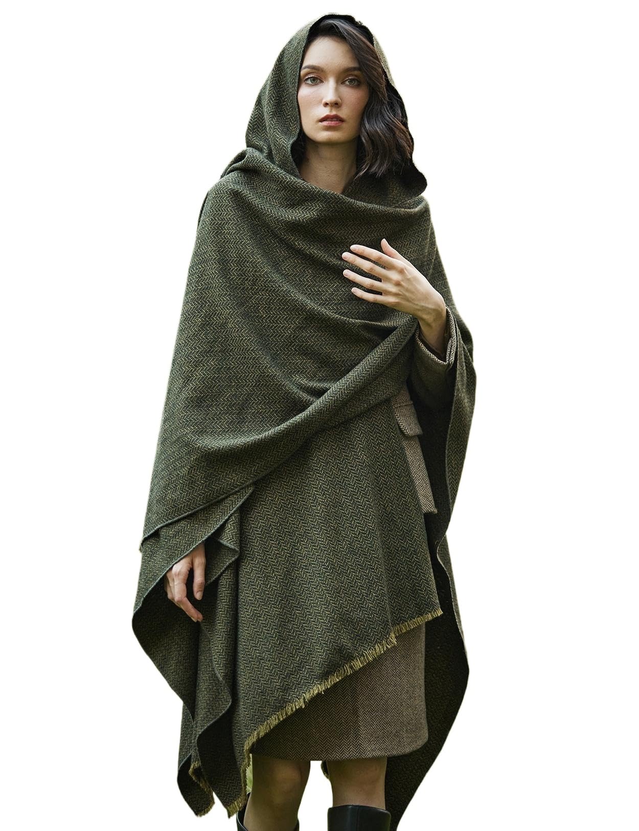 

BEAUTELICATE Капюшон До колена Холод Повседневный Косплей Кейп Женский Пончо, Большой, Длинный, Накидка, Накидка, Плащ, Защита, Унисекс, Использование,