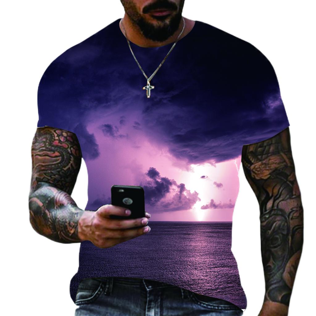 2024 Summer New Men's Oversized T-Shirt Casual Lightning Cool 3D Digital Printed T Shirts for Men Short Sleeve Tee Shirt