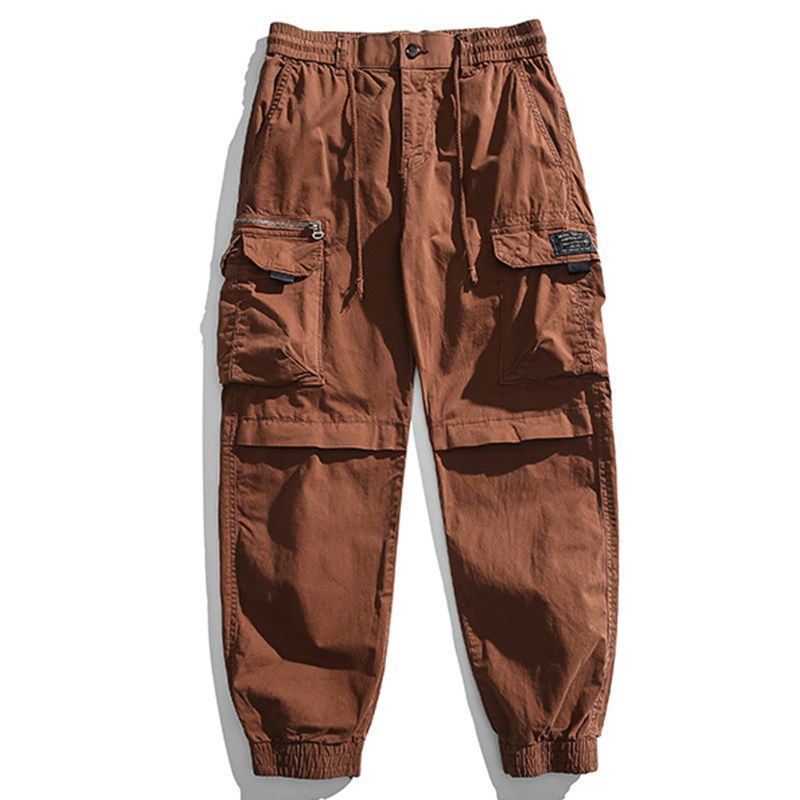 Japan fashion Retro Spring and Autumn Men's Loose Ankle-tied Multi-pockets Overalls American Casual All-matching Cotton Sports Trousers