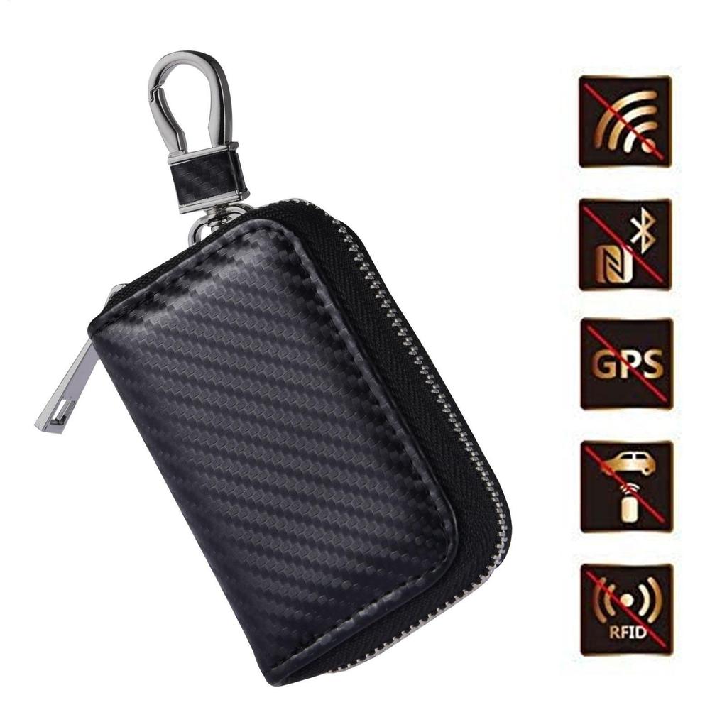 Sacoche pour Clés de Voiture à Fermeture Éclair avec Blocage de Signal RFID, Porte-Clés en Cuir PU, Sac Faraday, Pochette Antivol, Boîtier Anti-Hacking, Bloqueur
