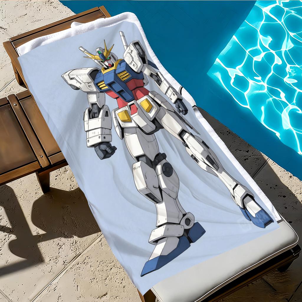 Classic RX-78 Style Gundam Beach Towel, Anime Mecha Robot Microfiber Quick Dry Sand-Free Towel for Men Pool Gym