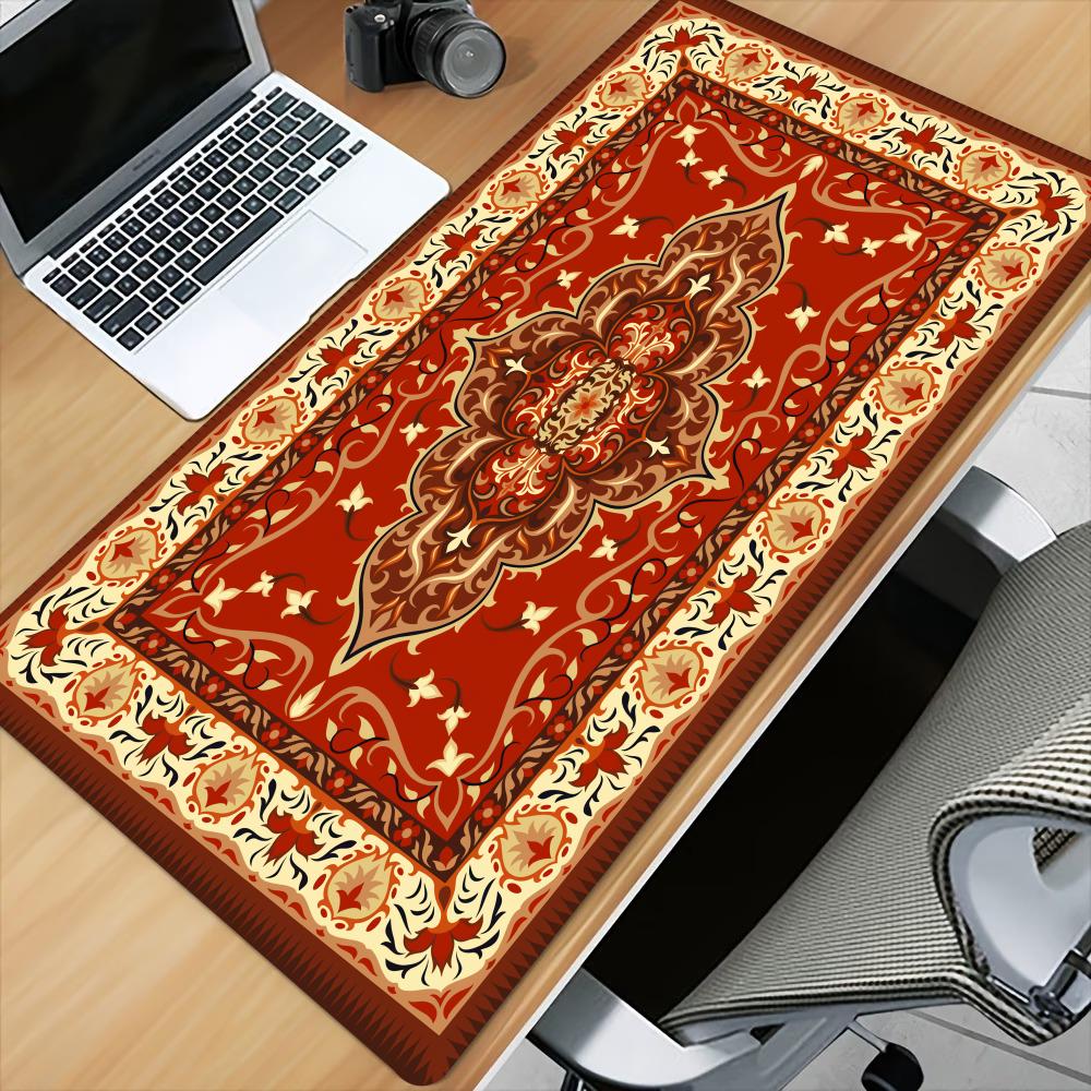 Vintage Persian Rug Extended Gaming Mouse Pad AntiSlip Stitched Edge Aesthetic Decor For Pc Gamer Office Workspace