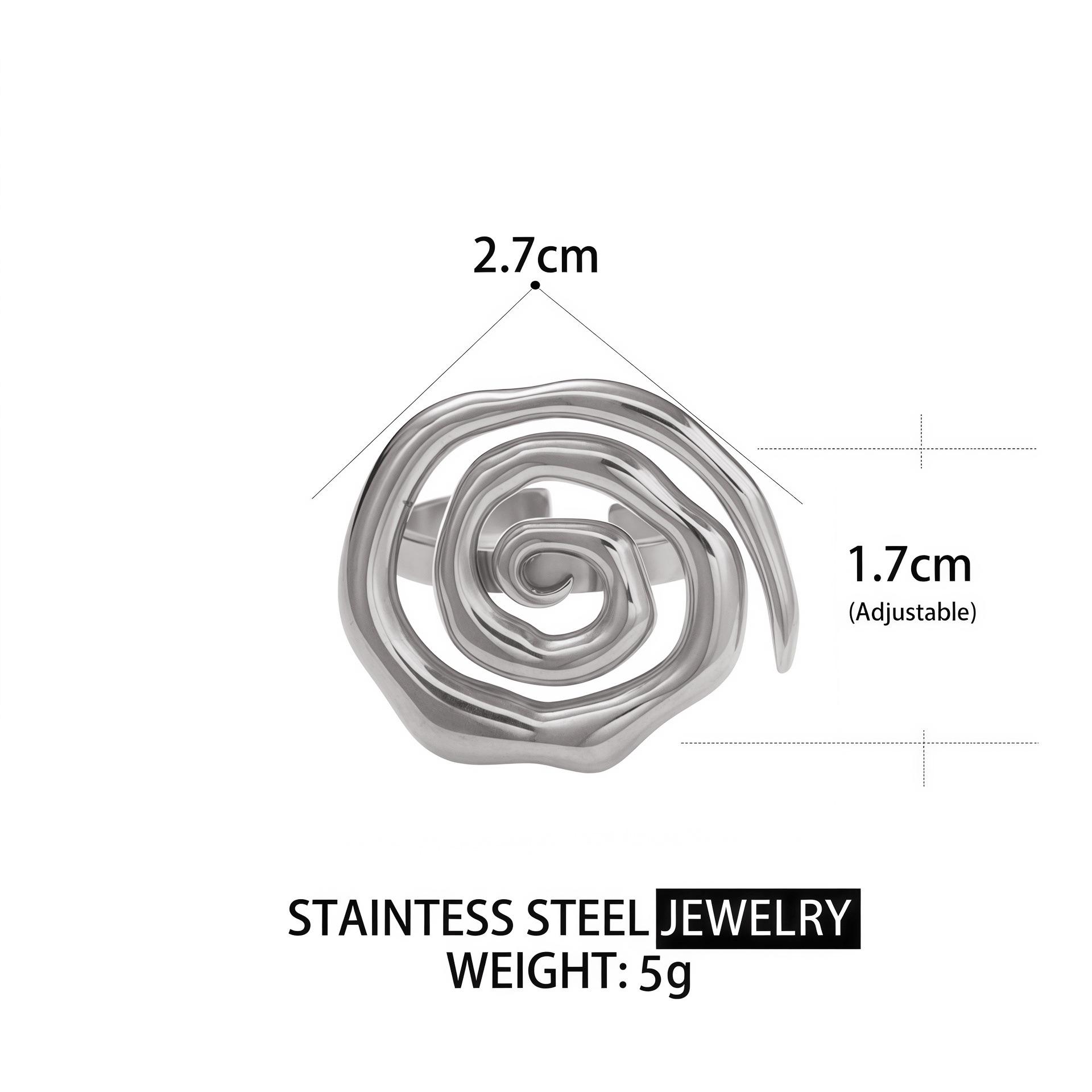 Trendy Spiral Hollow Stainless Steel Ring - Retro Open Design for Women