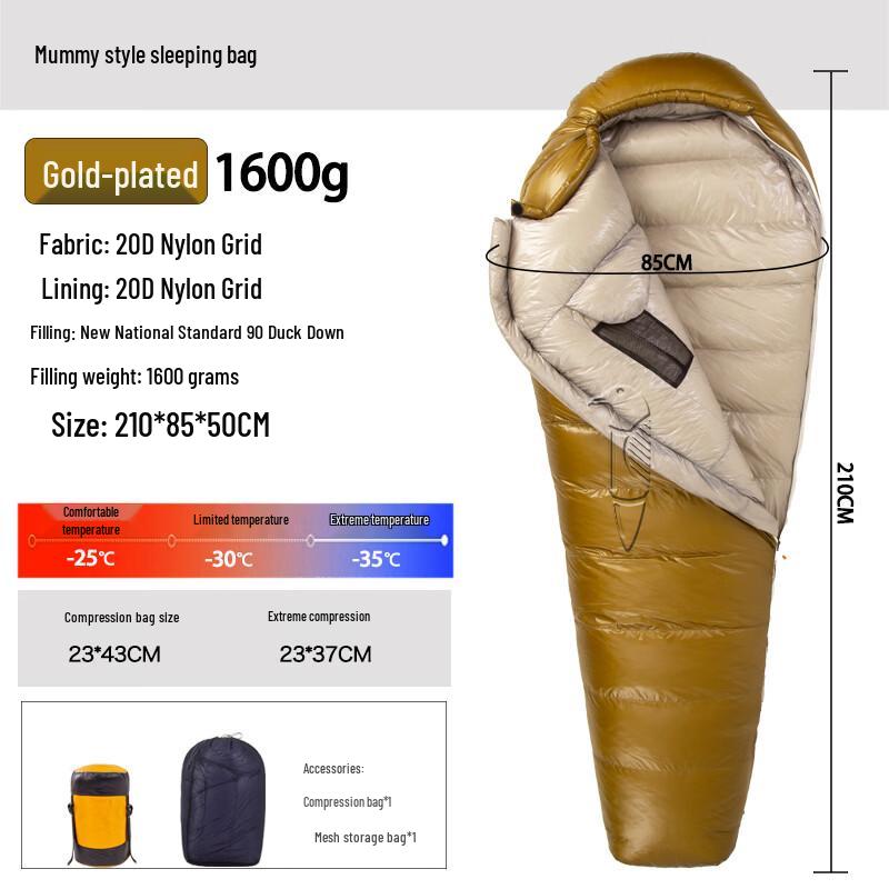 Dazei ou Outdoor Mummy Down Sleeping Bag - 1600g