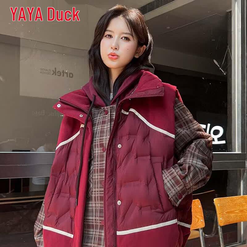 YAYA Women s Hooded Down Vest Two-Piece Set YE4B616923W M вино красного