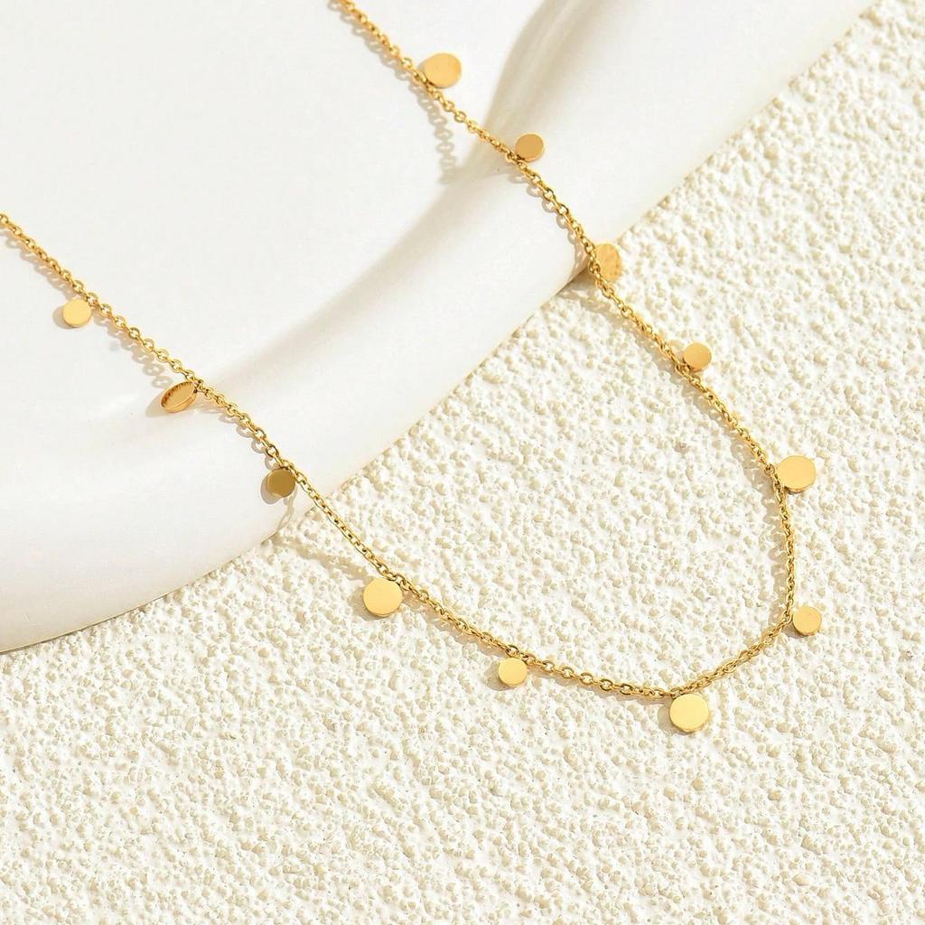 18K Gold Plated Stainless Steel Necklace – Round Bead Chain, Elegant Daily Wear & Vacation, Versatile All-Year Accessory for Women
