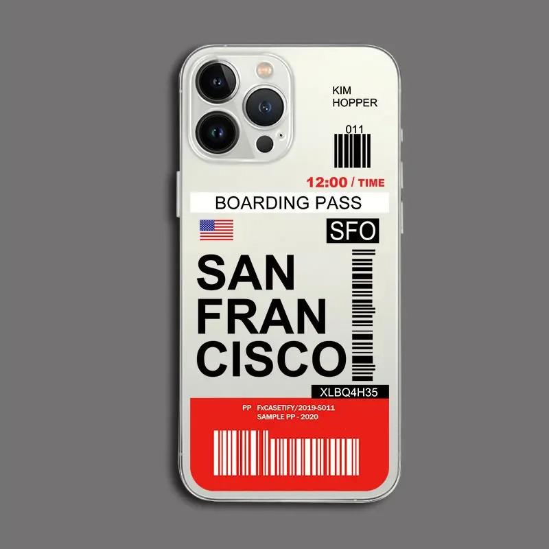 Funny World City Tourist Ticket Label Phone Case for iPhone 16 15 14 Pro Max Plus Dustproof Non-Slip Transparent Cover Fundas