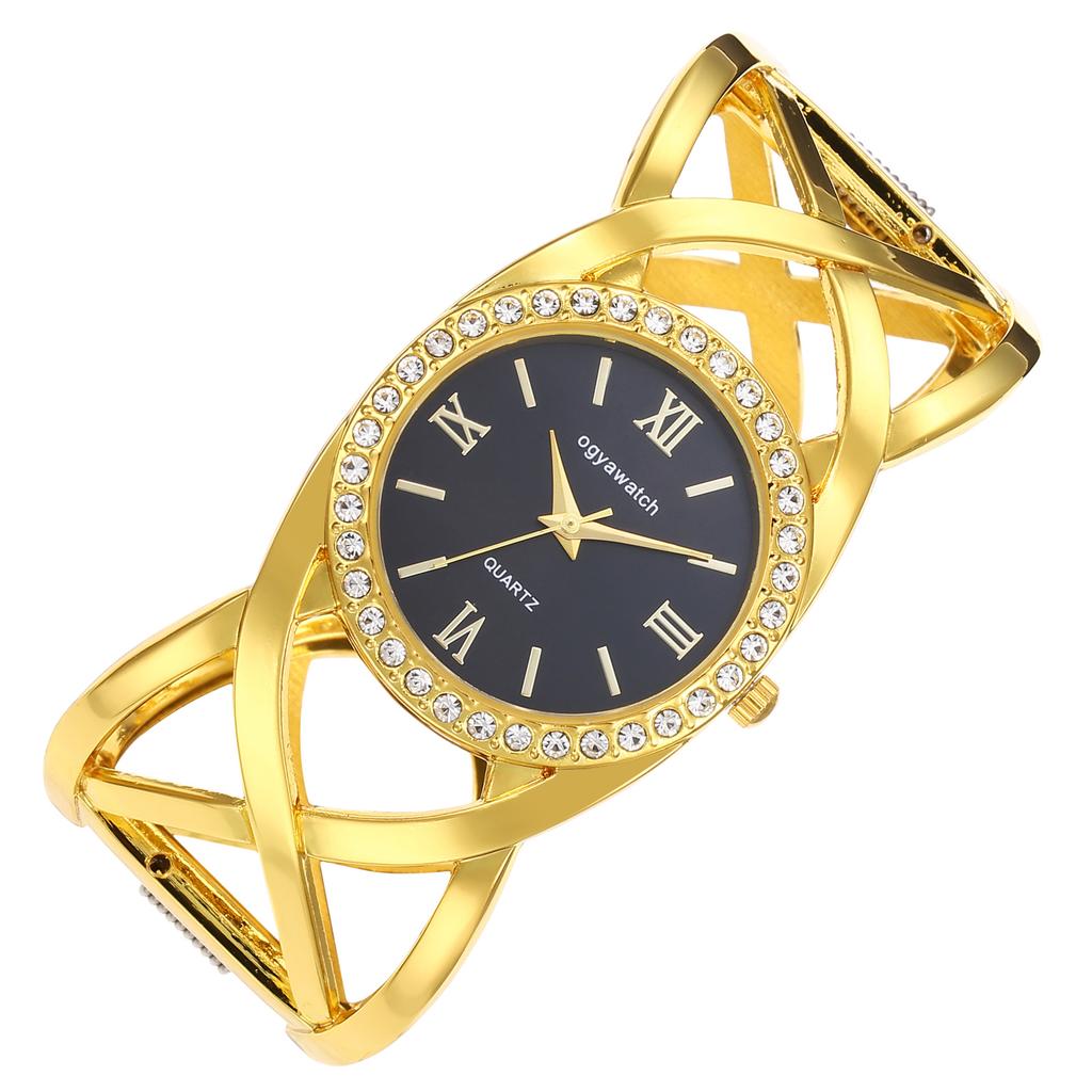 Vintage Cuff Watch for Women Open Bangle Analog Quartz Roman Numeral Dial Wristwatch