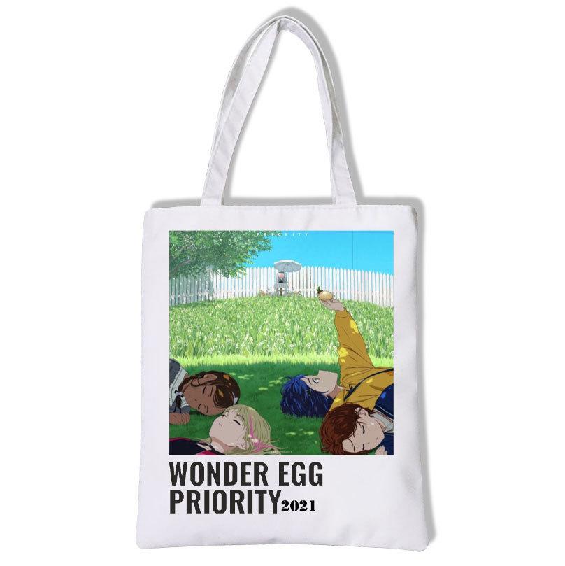 Модный бренд Wonder Egg Story Wonder Egg Priority Сумка-мессенджер с принтом Девочки Холщовая сумка через плечо Холщовая White 1
