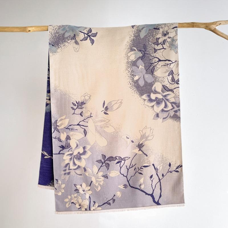 Autumn and winter elegant jacquard scarf femininity magnolia imitation cashmere shawl advanced sense thickened warm scarf