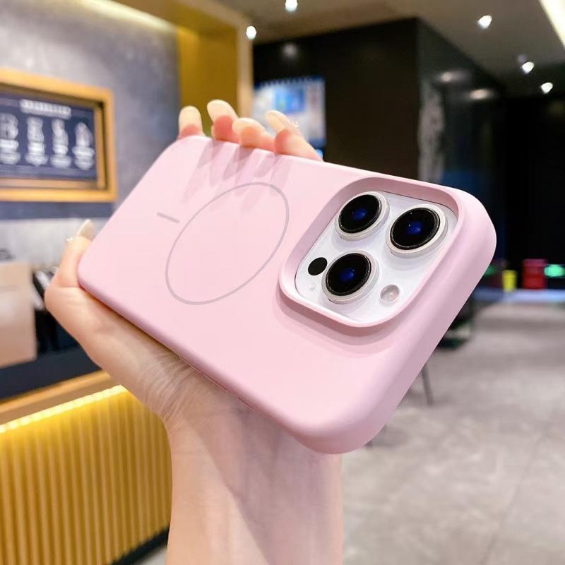 Liquid Silicone Magnetic Apple 16 Pro Max Phone Case with Fine Ring - Solid Color, Simple Protective Cover