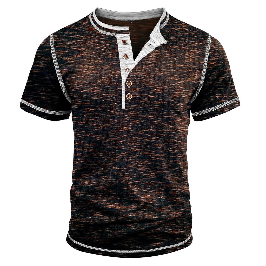 Herren Henley Shirts Color Blocked Kurzarm Rundhals Knopf Übergröße Lässig Täglich Sommer Herrenbekleidung Tops