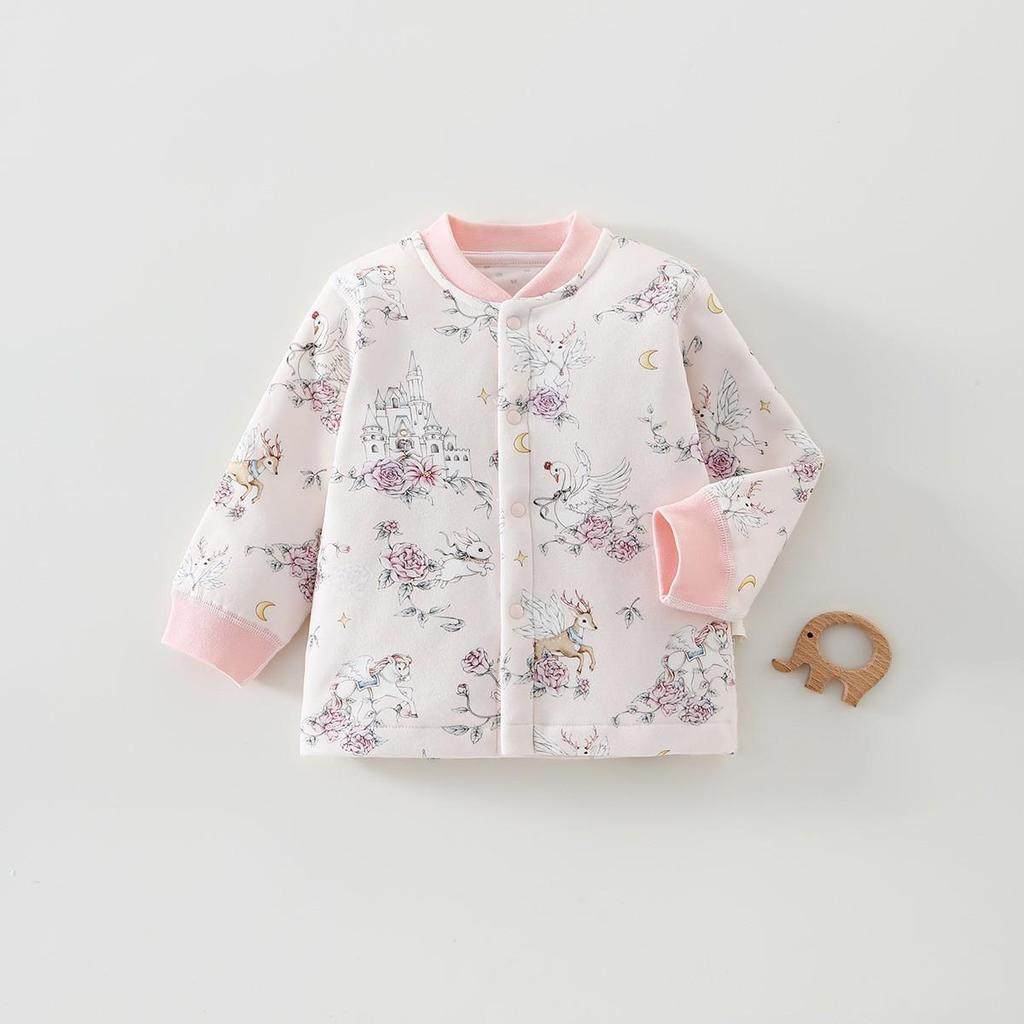Unisex Baby Cartoon Jacket - Lightweight 60g Cotton, Two-Button, Seamless, Warm Outerwear for Autumn Outings.
