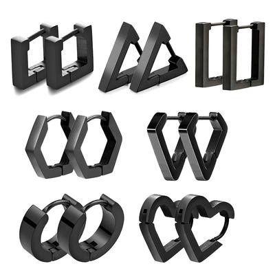 Black Hoops Earring for Men Geometric Rectangular Hexagon Triangle Pentagram Square Hoop Earring Women Jewelry