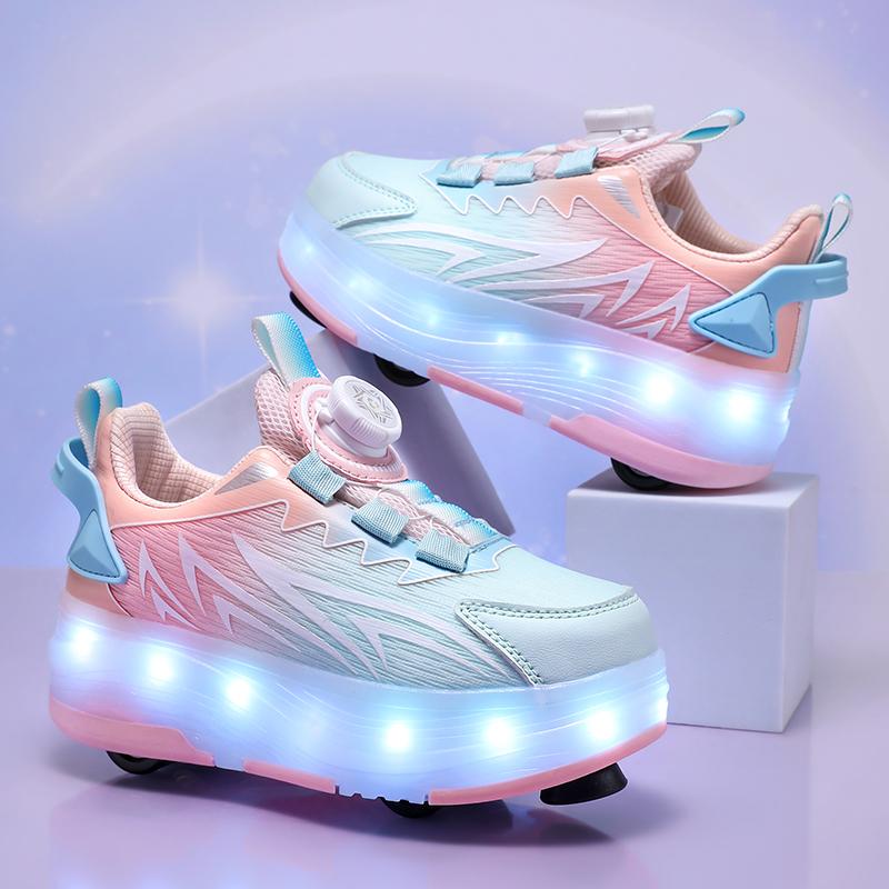 TUINANLE Barns Fritidssneakers Mellan Till Student Utomhus Led Fyrhjuliga Rullskridskor Självlysande Sneakers Skateboard USB-laddning