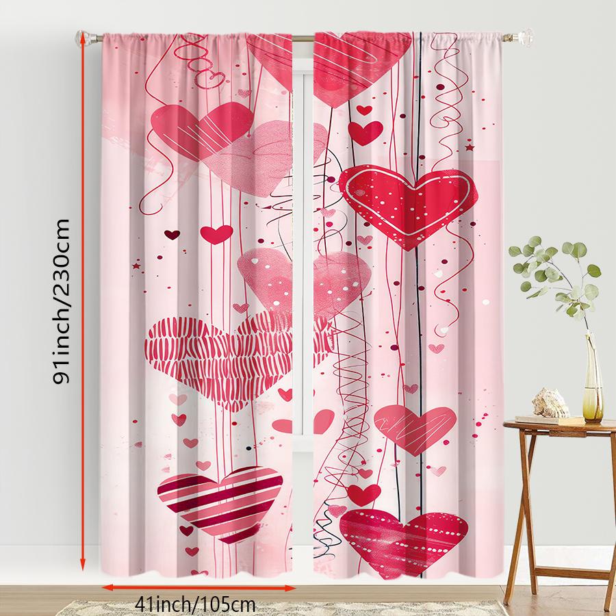 2PCS Pink Line Love Curtains   Gentle Valentine's Day   Bedroom and Living Room   Pull up Pocket Style