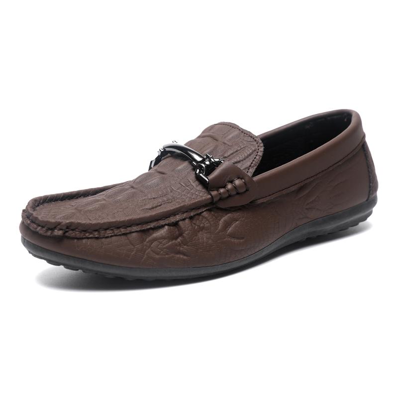Men s Slip-On Casual Leather Shoes Summer New Style Soft Bottom Business Breathable Lazy Shoes Ultrafine Leather Bean Bean 39