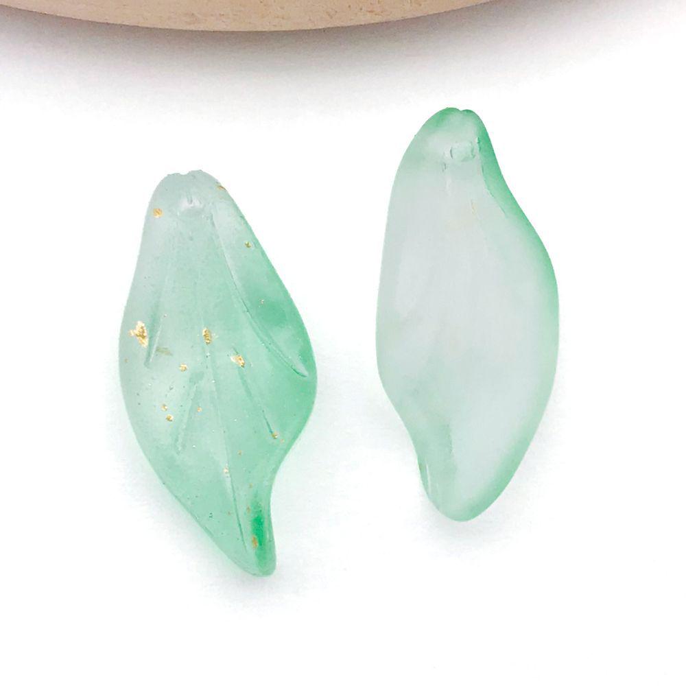 Set of 20 Green Transparent Faux Glass Leaf Pendants for DIY Bracelets, Necklaces, and Video Accessories.