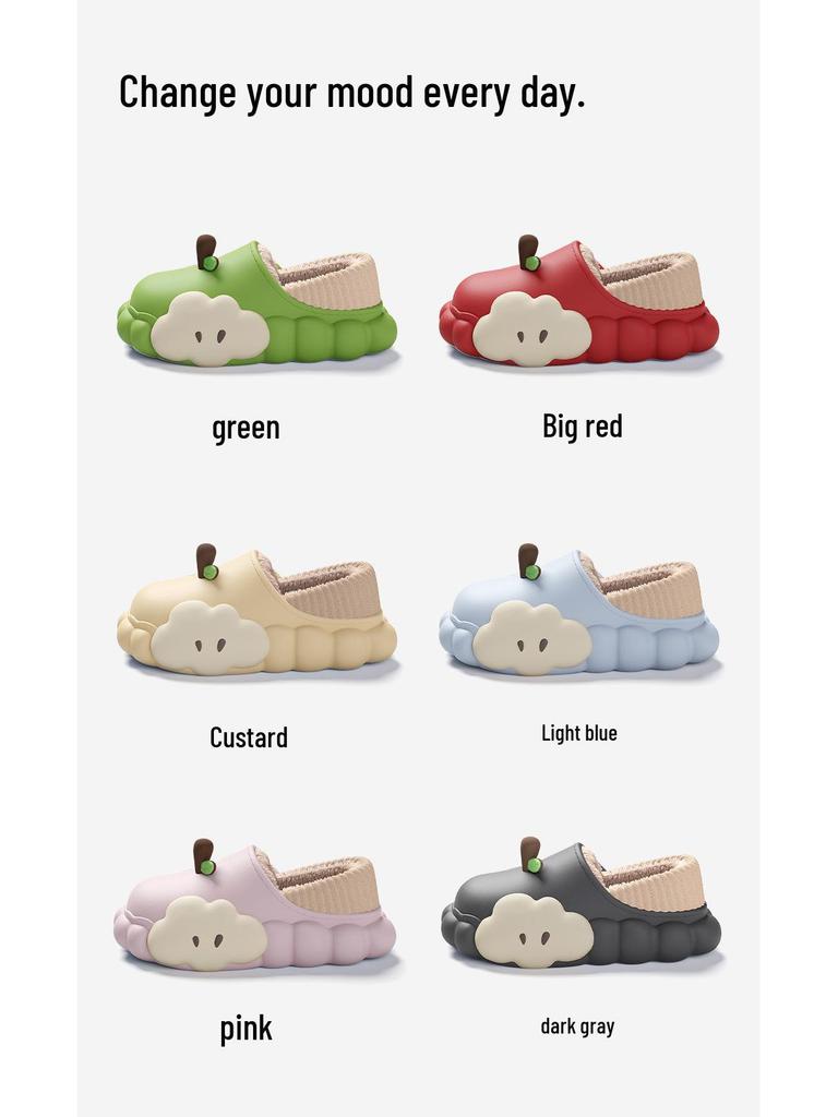 Women's Winter Cartoon Apple Cotton Slippers: Indoor Plush, Warm, Waterproof, Non-Slip Shoes