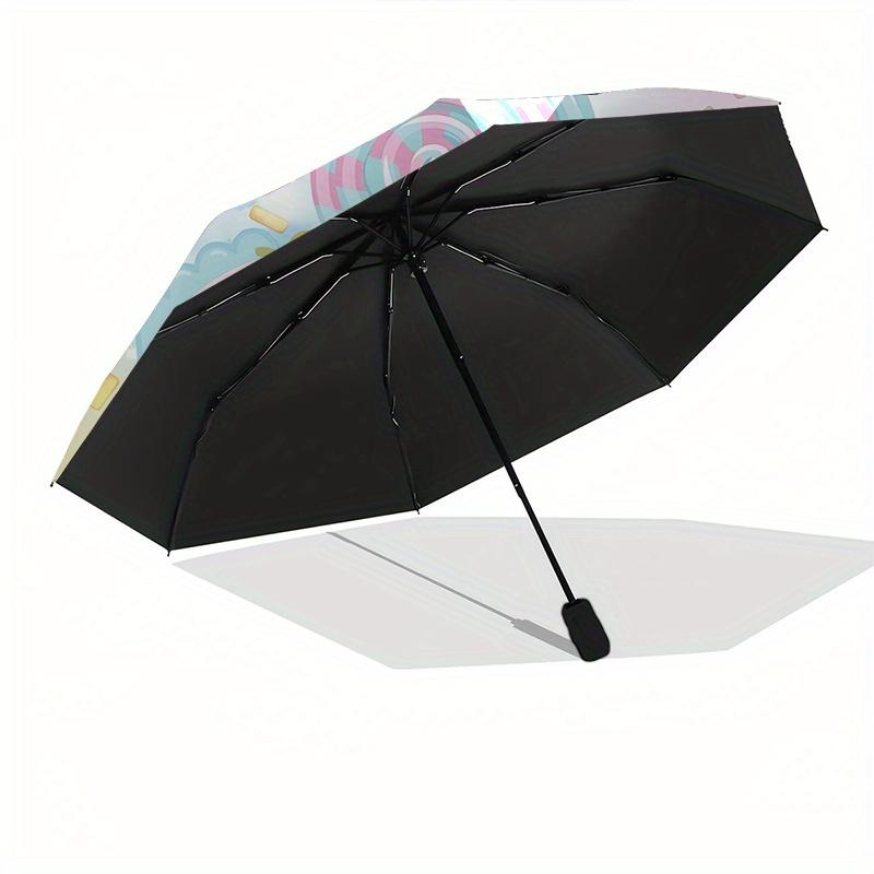 Dessert Automatic Folding Umbrella  Simple 8 Rib Design, Bright Cartoon Pattern, Durable Iron Frame, Suitable For Travel, Outdoor, Beach  Cu