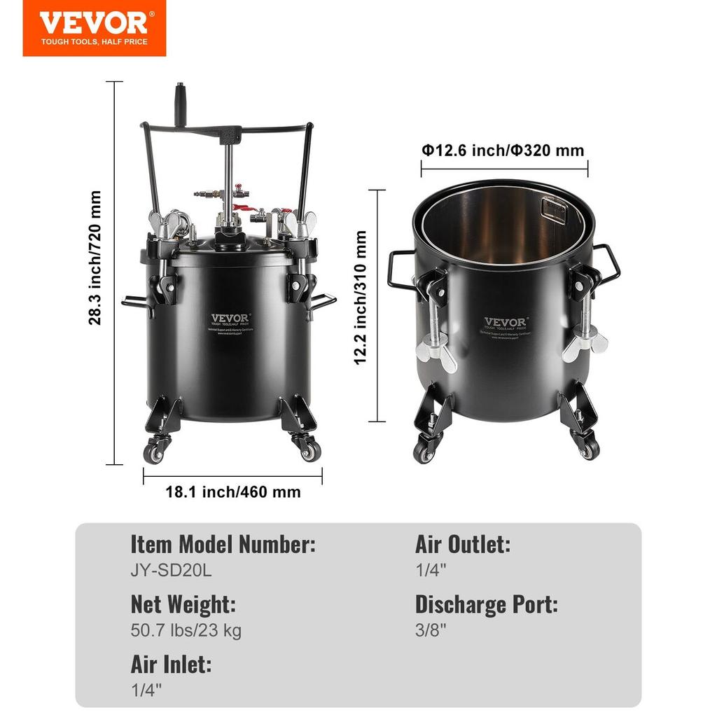 Réservoir de pulvérisation à pression 20L/5gal avec roulettes Mastic de réparation de fuites