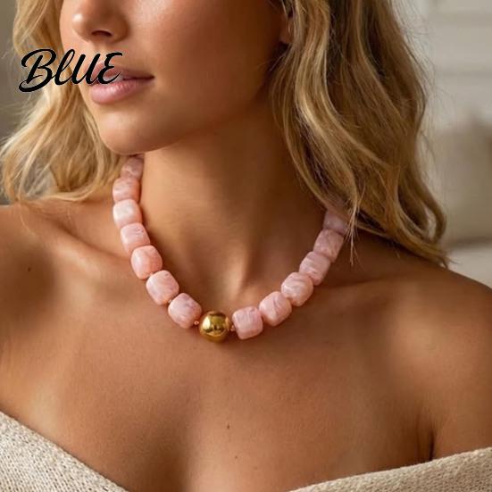 Multicolor Resin Bead Necklace Chunky Beaded Square Beads Bohemian Minimalist