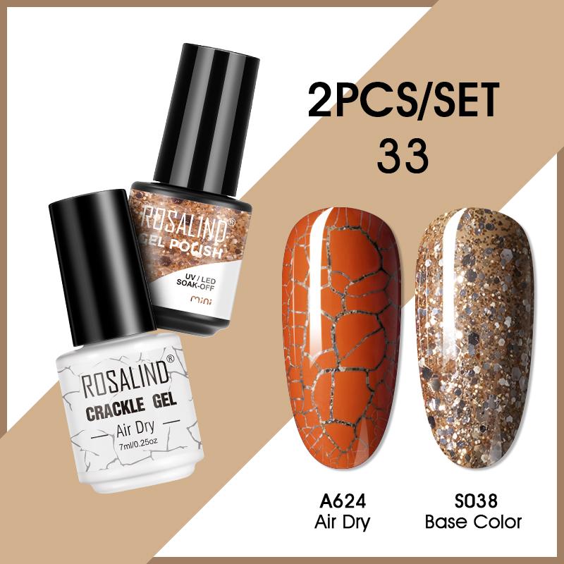 ROSALIND Cracked Gel Nail and Polish Nail Gel Kit Nail Varnish Hybrid Crackle Manicure Art UV Gel Semi Permanent 2PCS